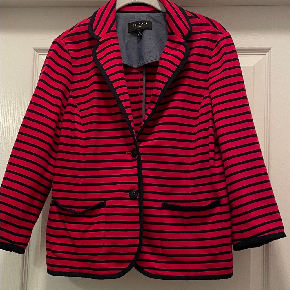 Talbots Vibrant Red and Black Striped Blazer